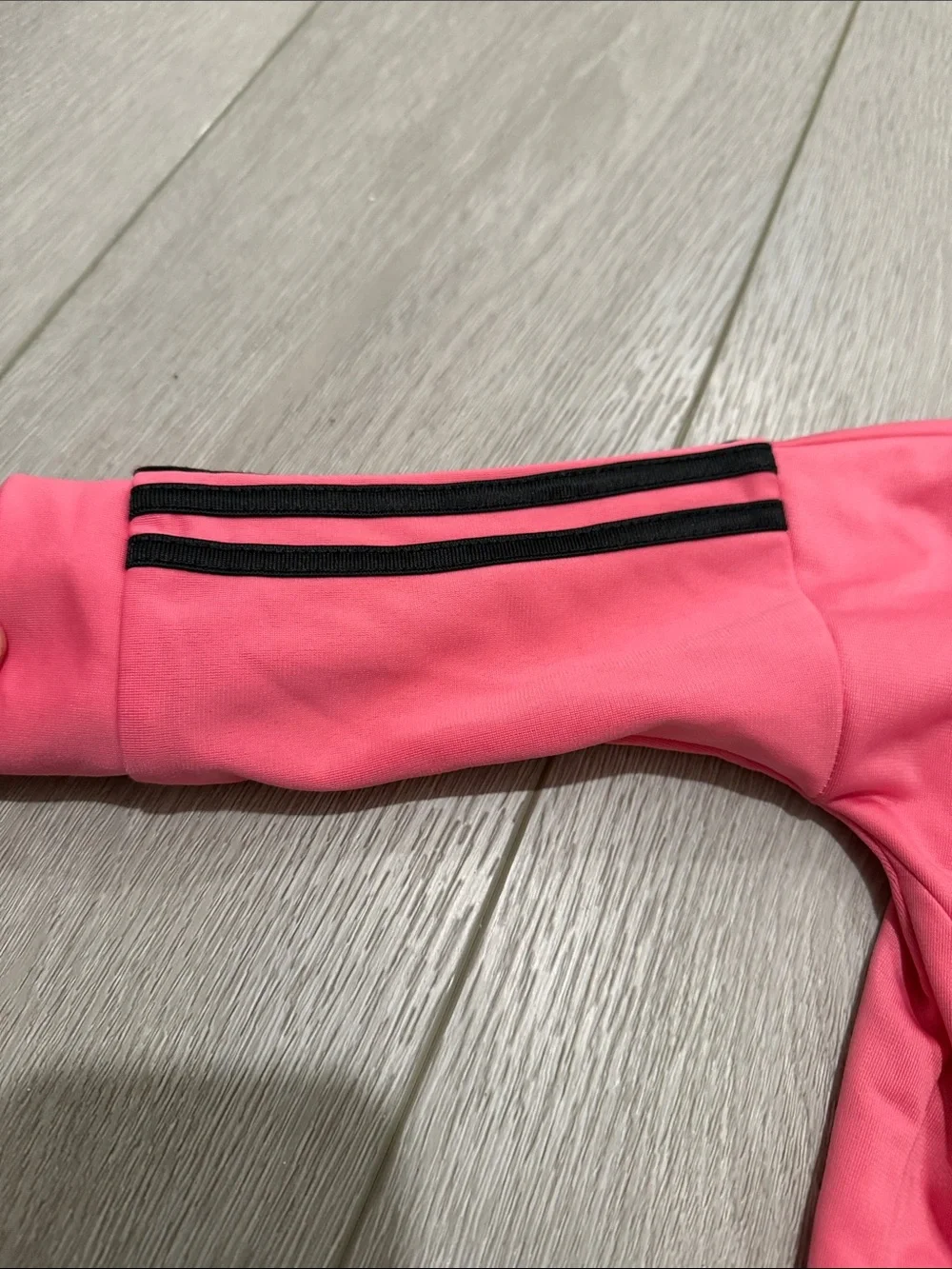 Adidas Toddler Pink Zip-Up Track Jacket with Black Stripes